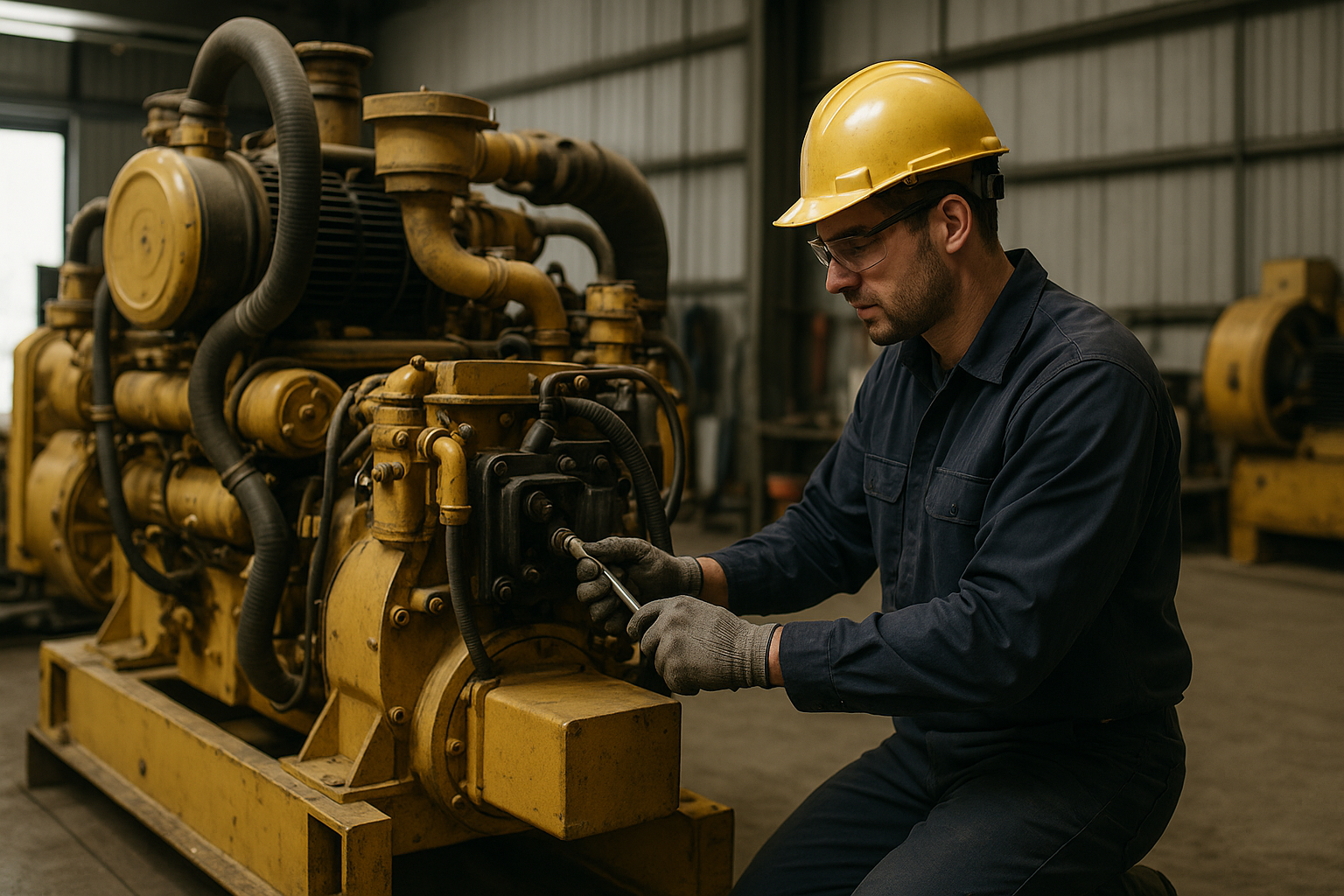 Técnico trabajando en generador industrial